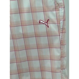 Mens Puma Performance Golf Shorts - Size 32 -White with plaid stripes